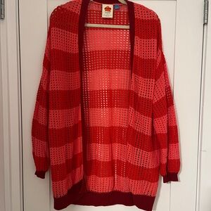 Farm Rio for Anthropologie Red and Pink Cotton Cardigan